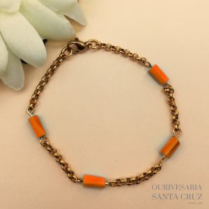 Pulseira de Madrepérola Colorida e Corrente de Aço