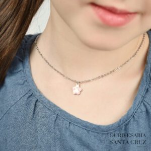 LUCA BARRA Colar de Aço Flor Rosa