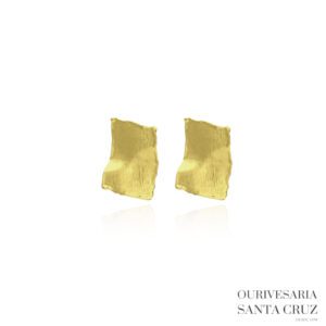 Brincos de Prata Dourada 925 Retângulo Acetinado