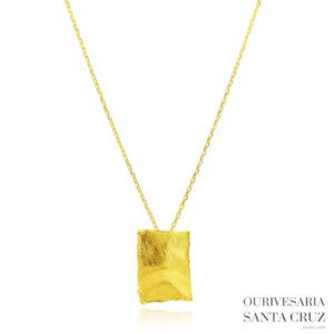 Colar de Prata Dourada 925 Retângulo Acetinado