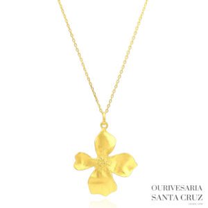 Colar de Prata 925 Dourada com Flor