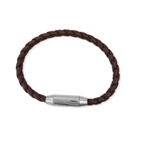 Pulseira de Couro Castanho Redonda com Fecho Aço