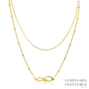 Colar Duplo de Aço Dourado Love Infinito