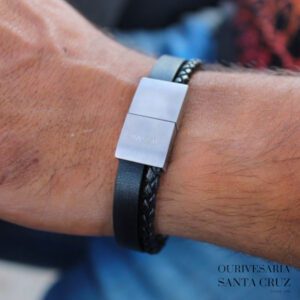 HASSU Pulseira de Aço e Couro Creative I