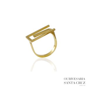 Anel de Aço Dourado Geométrico