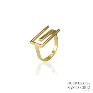 anel aço dourado geométrico
