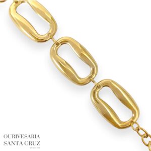 Pulseira de Aço Dourado Elos Retangulares