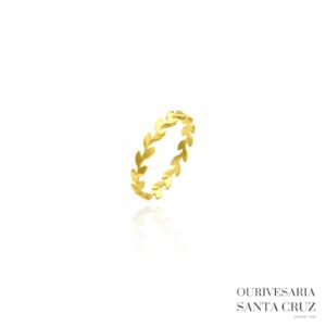 Anel de Aço Dourado Folhinhas II