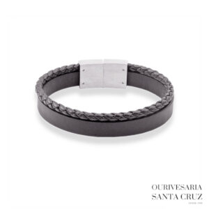 HASSU Pulseira de Aço e Couro Creative I