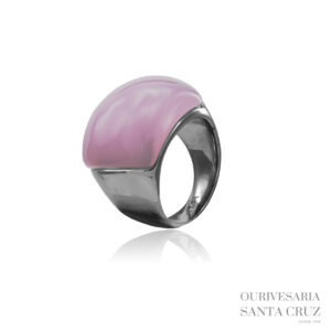 Anel de Aço com Pedra Rosa