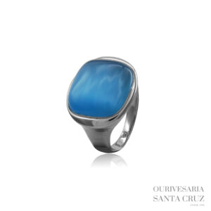 Anel de Aço com Pedra Azul