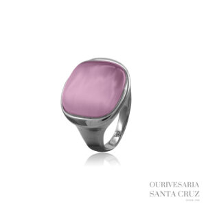 Anel de Aço com Pedra Rosa