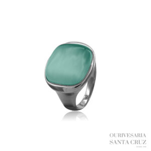 Anel de Aço com Pedra Verde