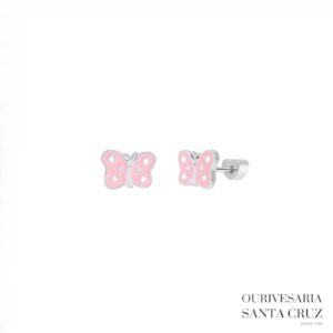 Brincos Prata 925 Borboletas Rosa