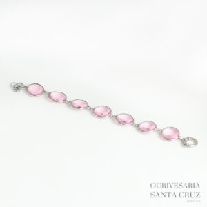 Pulseira de Prata 925 com Pedras Rosa